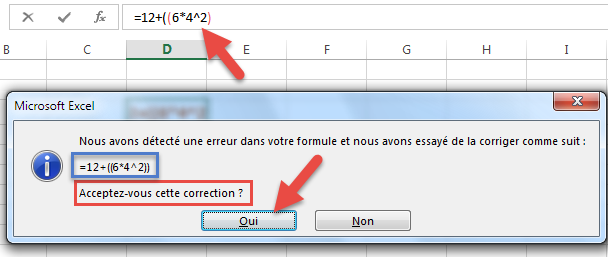 Erreur de saisie de parenthèses dans une formule Erreur de saisie de parenthèses dans une formule