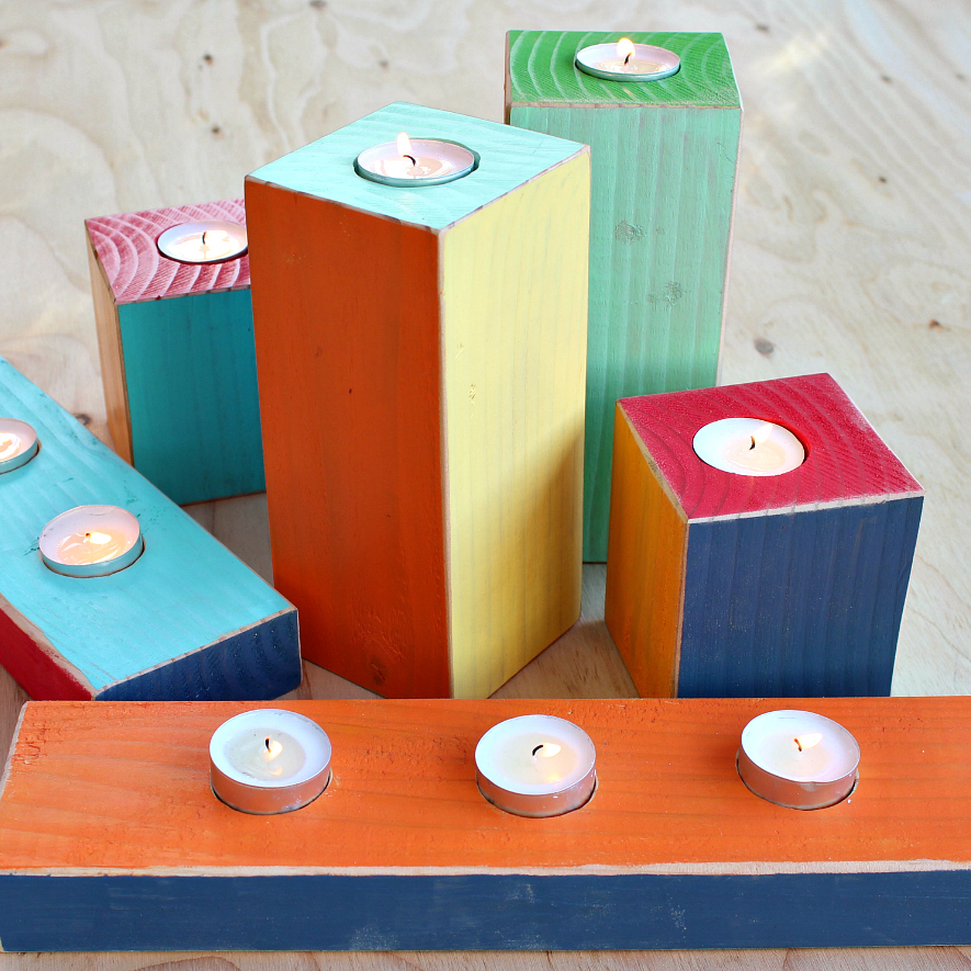 Mark Montano Colorful Wood Block Candle Holders