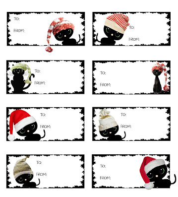 black cats in santa hats christmas gift tags