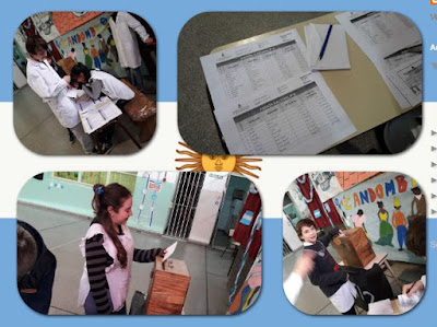 se ven fotografías de alumnos votando en las mesas electorales