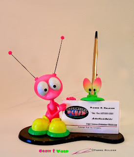 Orbit & Warp (BLiP) "JetSet Desk Set" Biz card & Pen holder - Designer collectible character product by © Pierre Rouzier