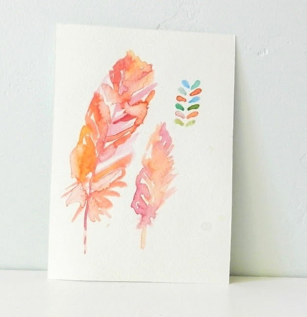 Pink and Coral Watercolor Feathers