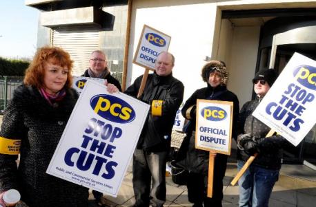 Geraldine Cole and Picket line outside Bolton DWP office.