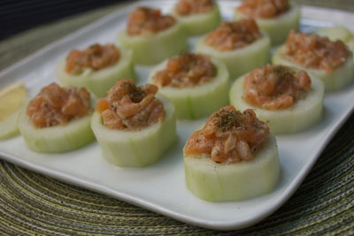 37 Cooks: Salmon Crudo with Dill Pollen in Cucumber Cups