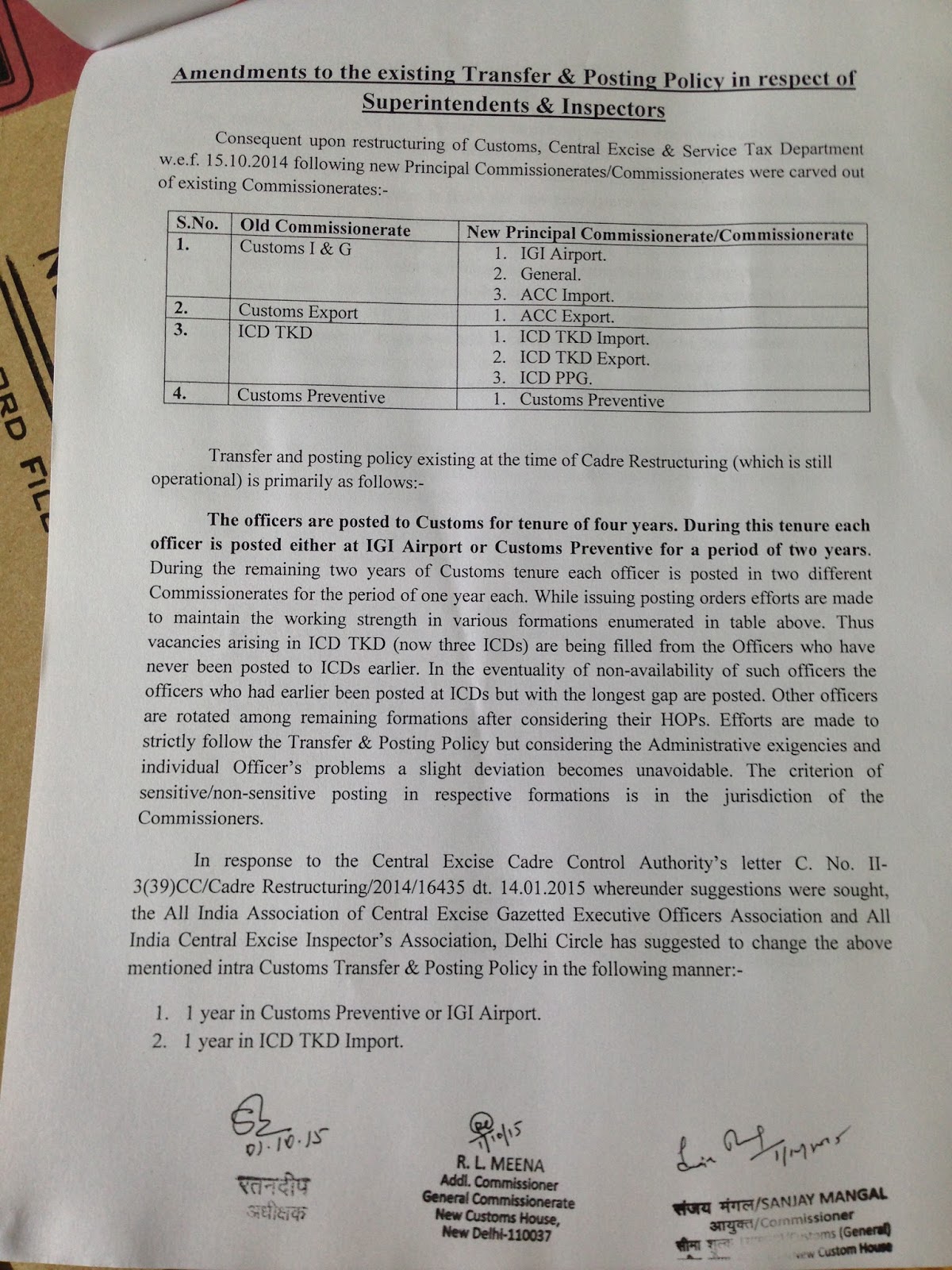 ALL INDIA CENTRAL EXCISE INSPECTORS' ASSOCIATION, DELHI CIRCLE