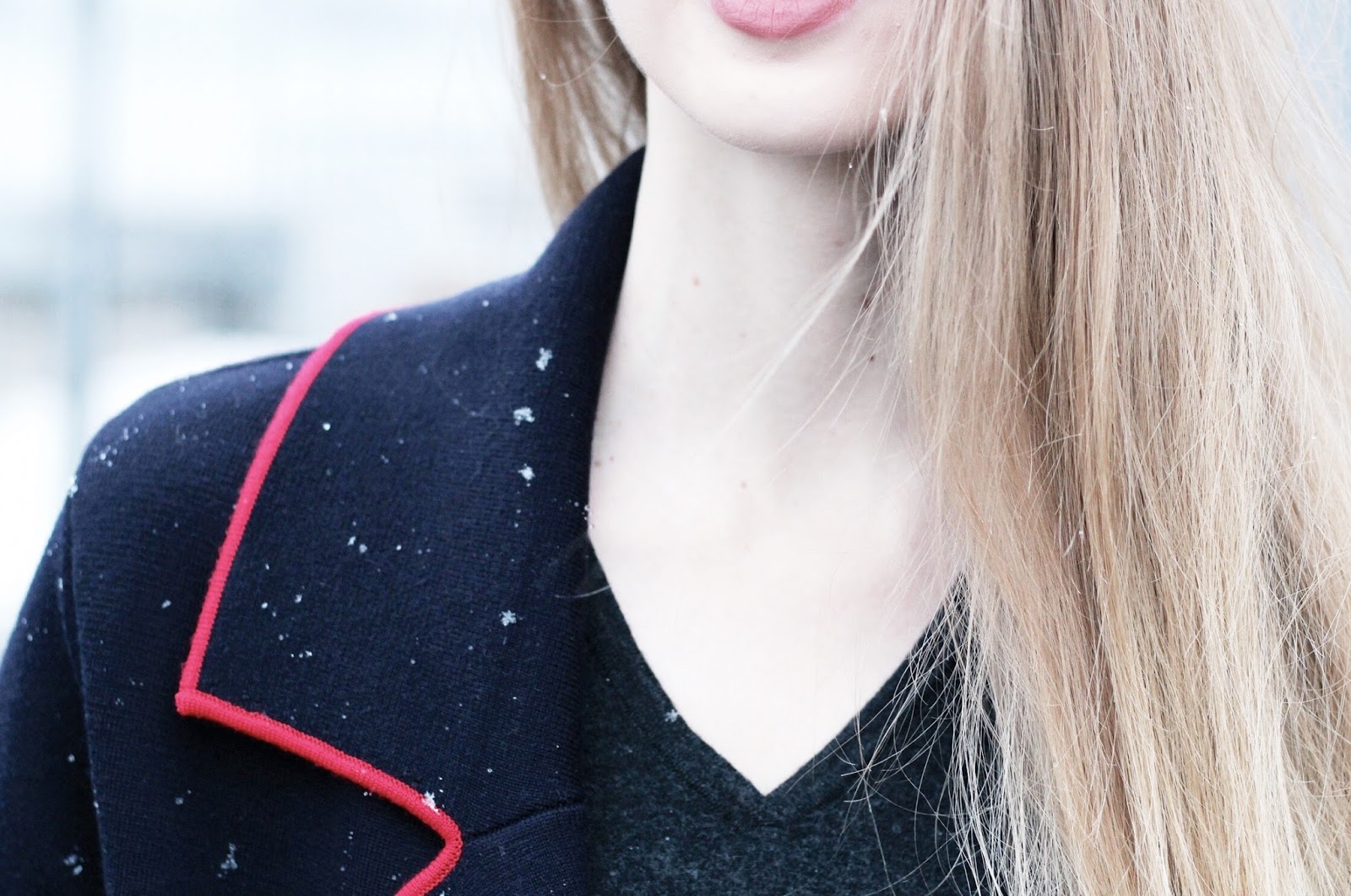 Snow on clothing Snowflakes on clothing in winter