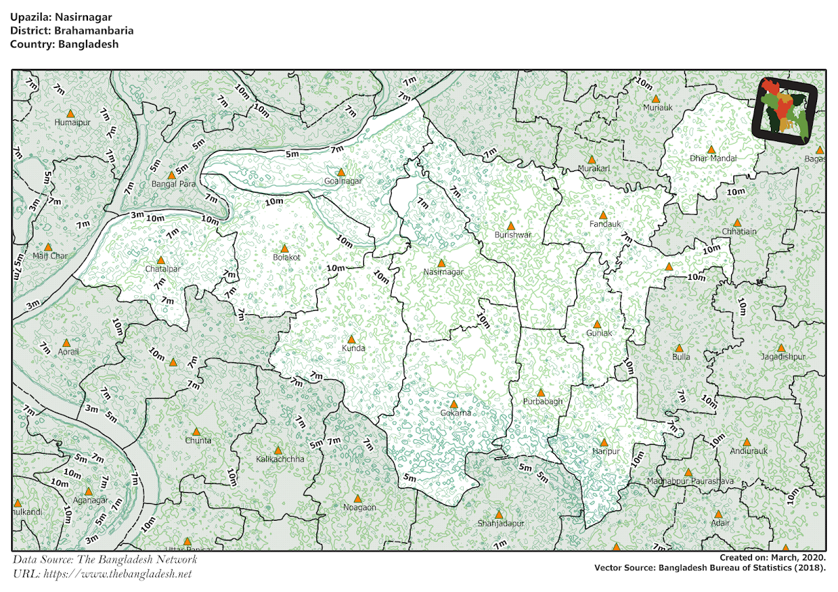Nasirnagar Upazila Elevation Map Brahmanbaria District Bangladesh