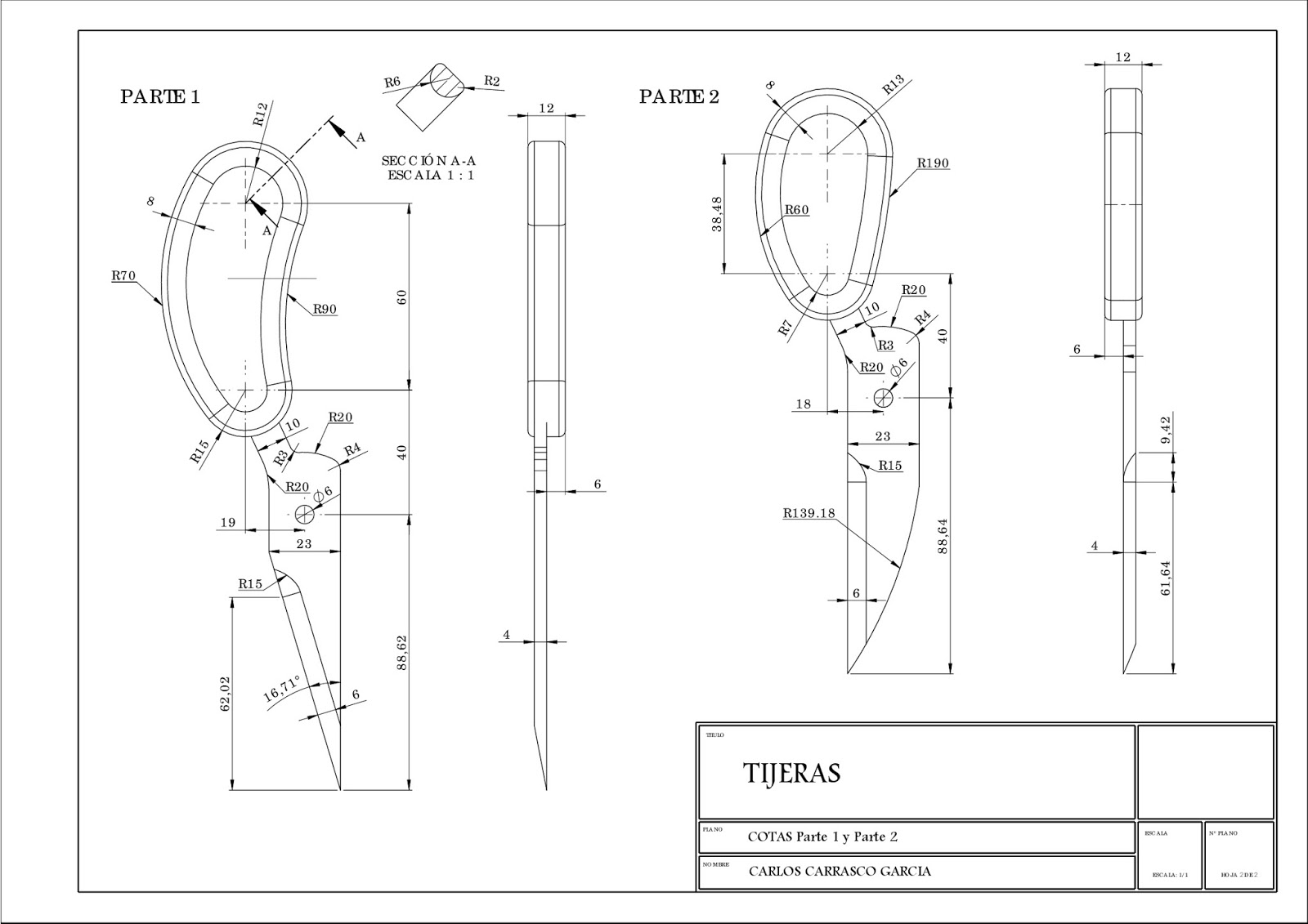 Almacén de Diseño y Delineación Tijeras Plano Acotación, Montaje y