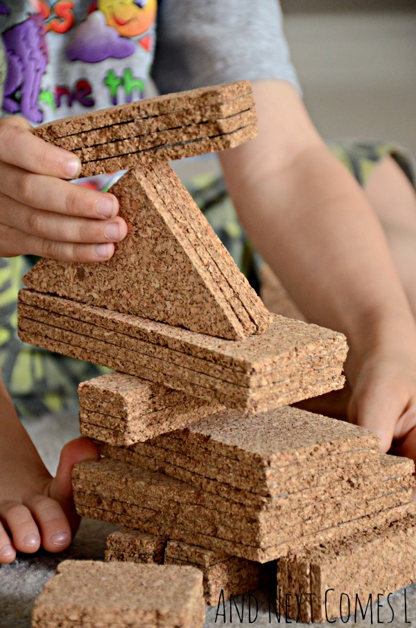 Playing with DIY cork building blocks from And Next Comes L