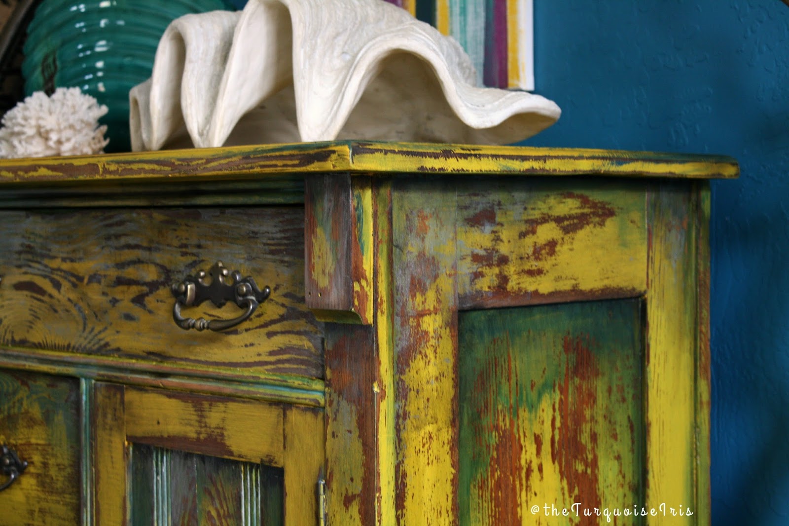 The Turquoise Iris Furniture & Art Hand Painted Mustard Yellow