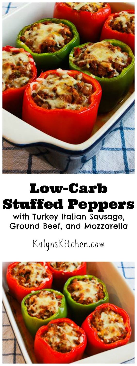 LOWCARB STUFFED PEPPERS WITH ITALIAN SAUSAGE, GROUND BEEF, AND