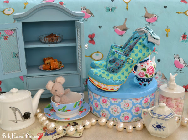 Disney Alice Irregular Choice My Cup Of Tea shoes tea party vintage tea party scene with teapot cakes dormouse and Irregular Choice Alice shoes