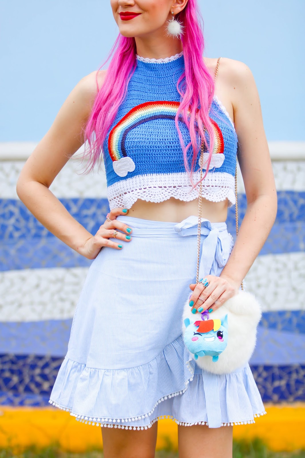 {Outfit}: Rainbow Crop Top + Light Blue Skirt - Marie McGrath