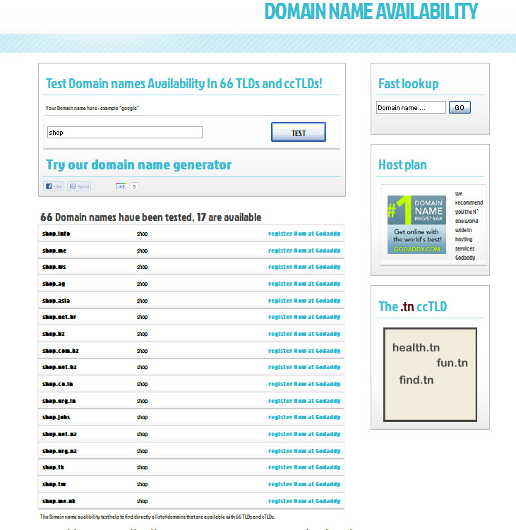 Domain name search availability