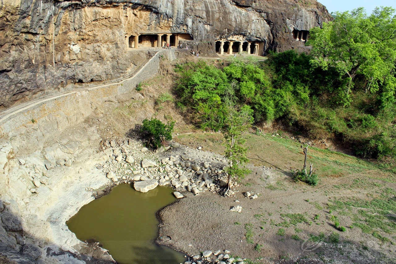 Sita-ka-nahani, at a distance are other cave temples of Ellora