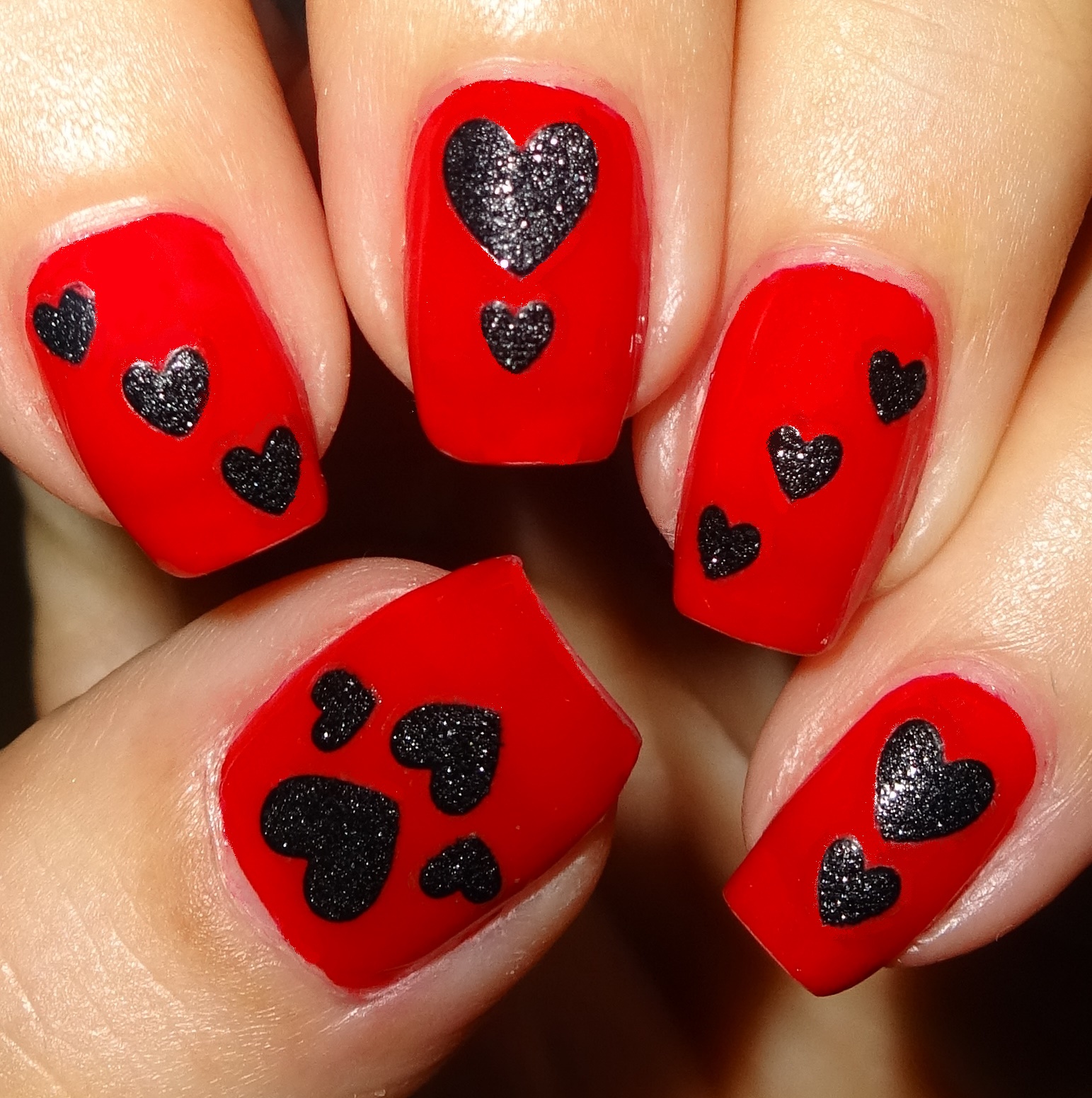 Wendy's Delights Black Glitter Heart Nail Stickers from Nail Art UK