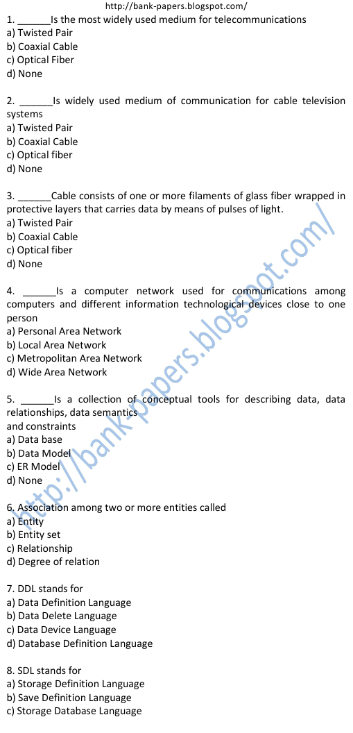 bank exam computer question papers
