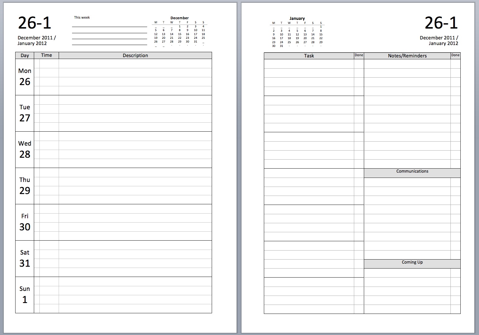 Philofaxy Free A5 2012 Diary Sets To Download And Print For Your Filofax