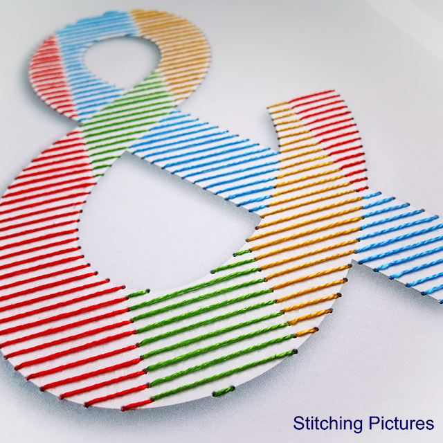 Stitching on card ampersand pattern to make wedding gift initials art. Wedding gift ampersand stitching on card embroidery pattern to download and print.