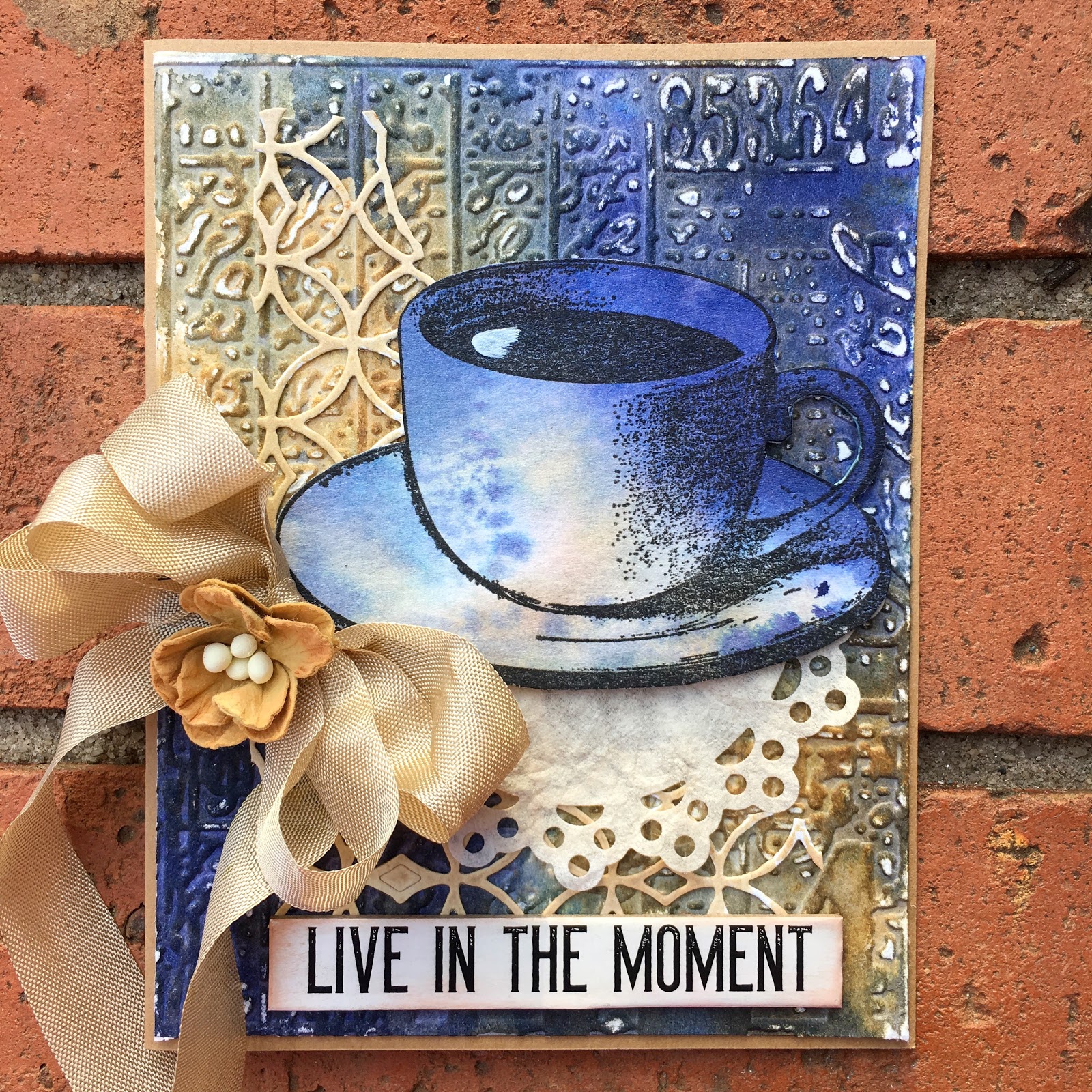 SewPaperPaint Mixed Media Coffee Card with Embossing Folder