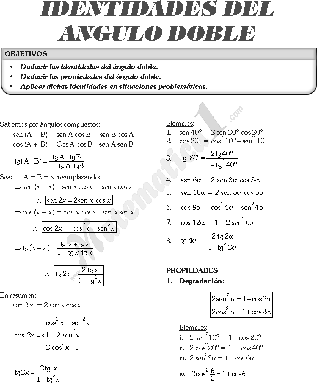 Identidades Trigonométricas Del ángulo Doble Ejercicios Resueltos Pdf
