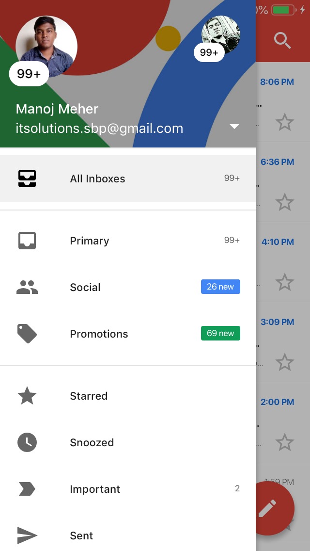 Unified inbox in ios allows to view multiple inbox in gmail