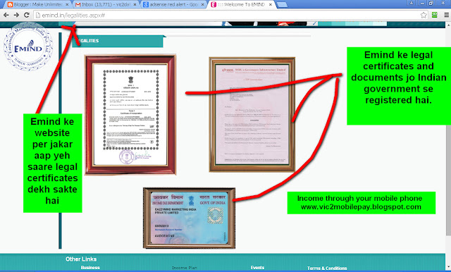 Emind ke saare Indian government registered certificates and documents-see screenshot