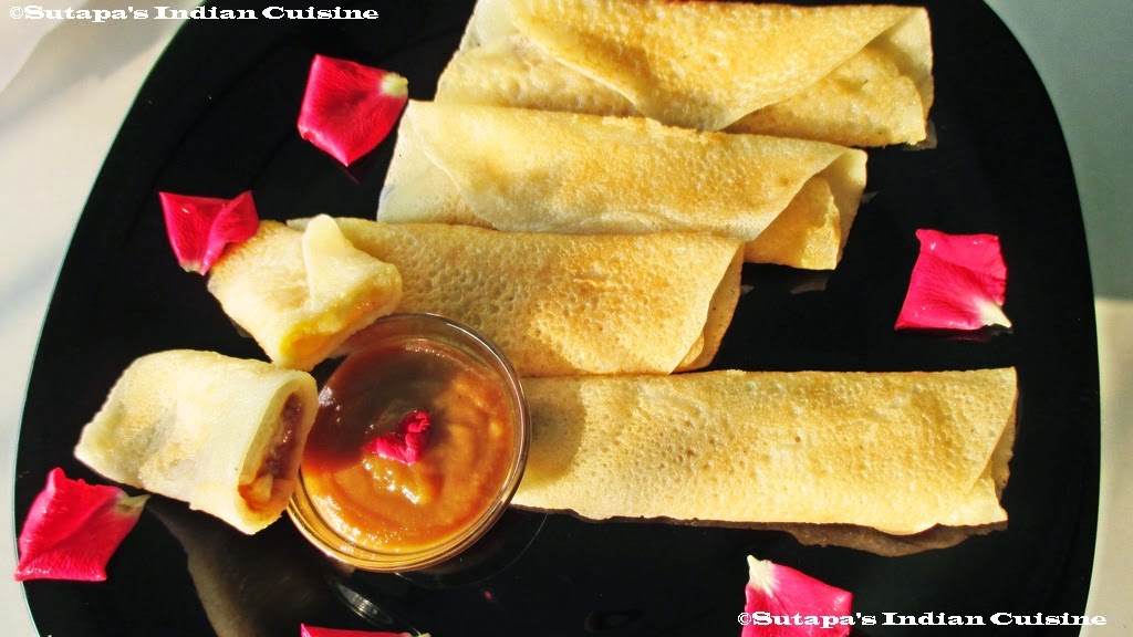 Patishapta/ Bengali Pancake with Chocolate and Jam stuffing Served with