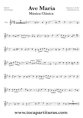 Partitura de el Ave María para Oboe en  Partitura de el Ave María para Oboe en clave de Sol Ave Maria Oboe Music Scores. También sirve para corno inglés de Sol Ave Maria Oboe Music Scores