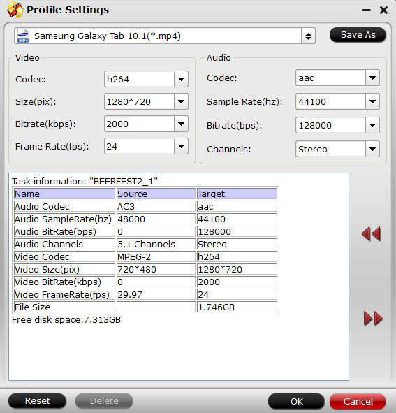 best video audio settings for galaxy tab 2 10.1