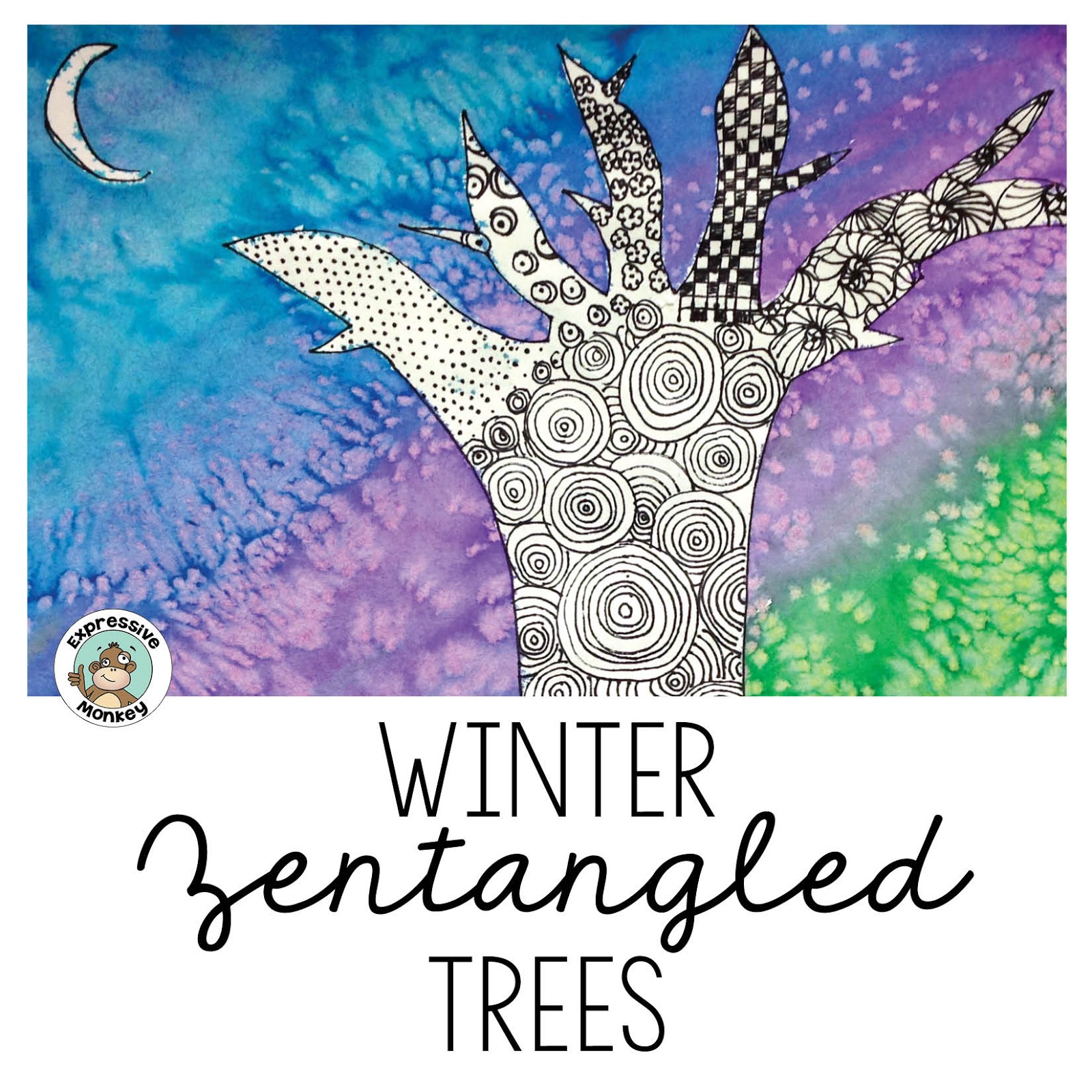 Zentangled Winter Trees Expressive Monkey
