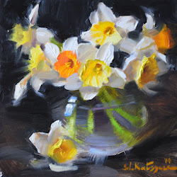 daffodils elena katsyura paintings oil flowers painting flower watercolor daffodil fine daily gogh van paintworks painted fineartstudioonline bid vase watercolors