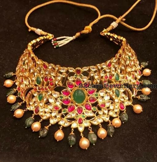 Pachi Choker with Precious Beads Drops - Jewellery Designs