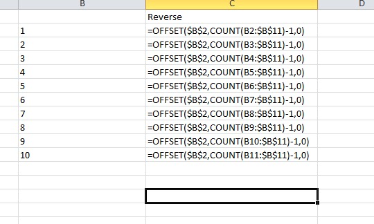 Reverse Order Of Cells In Excel
