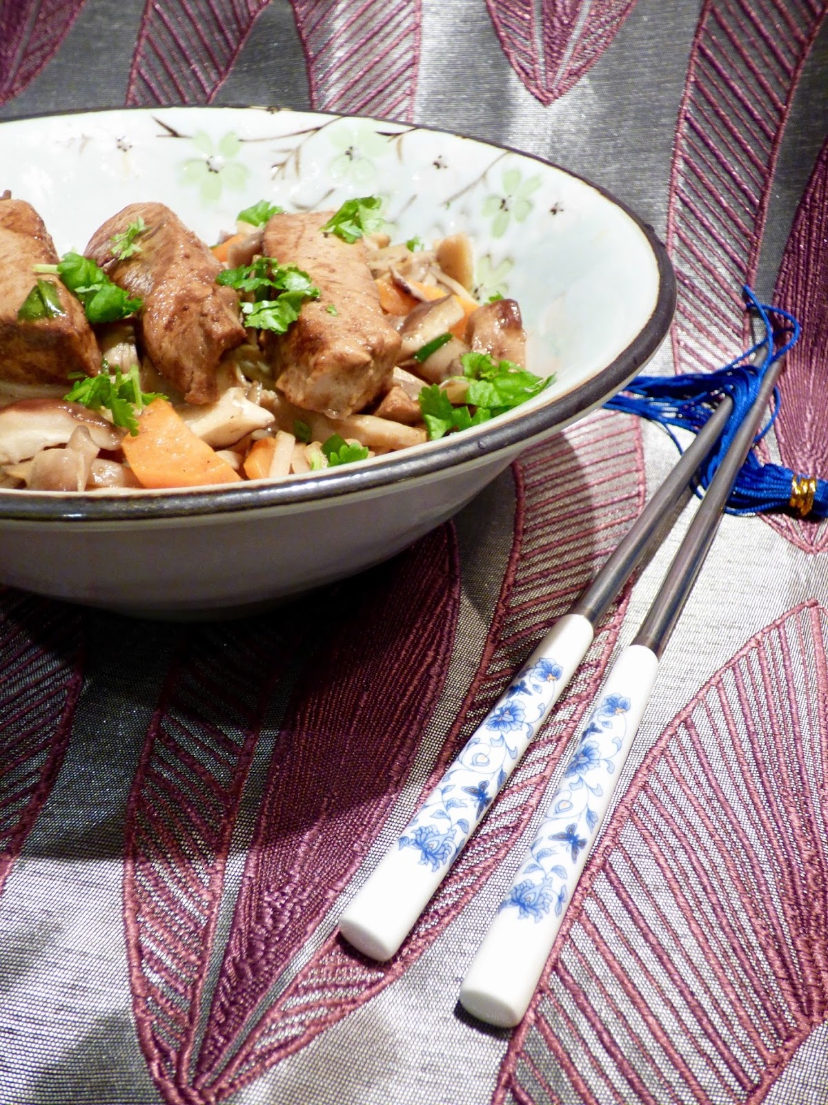 Chez Maximka Tuna stir fry with exotic mushrooms