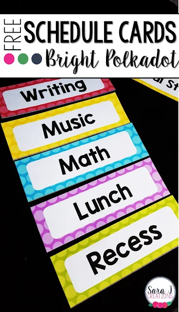 FREE Schedule Cards with a fun polkadot theme. Perfect classroom decor for your elementary classroom!