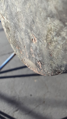 Close-up of pitting on a prop.