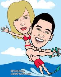 Couple Water Skiing Caricature