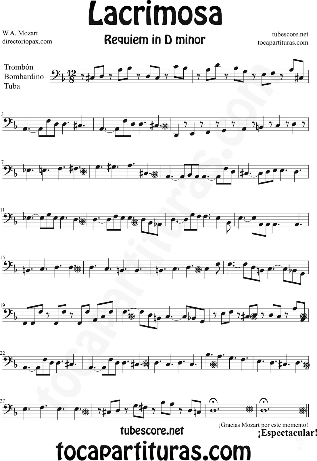 tocapartituras Lacrimosa de W. A. Mozart Partitura Fáci de Flauta