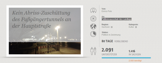Screenshot Online-Petition "Fernsehturm Dresden", Stand 13.11.2013