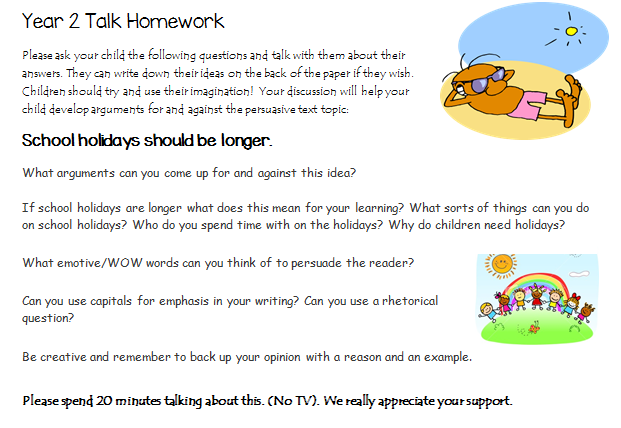 talk homework ideas