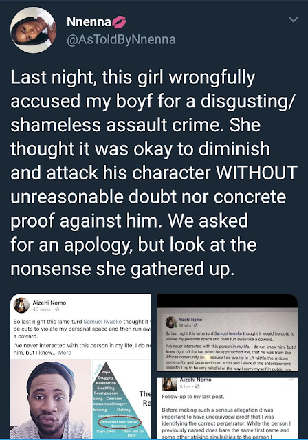 Lady takes twitter to defend her boyfriend after he was wrongly accused of sexual assault