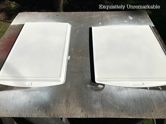 Spray Painting Cookie Sheets