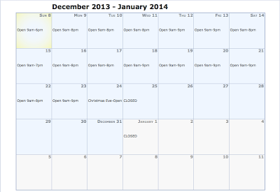ENJOY 2013 Holiday Hours