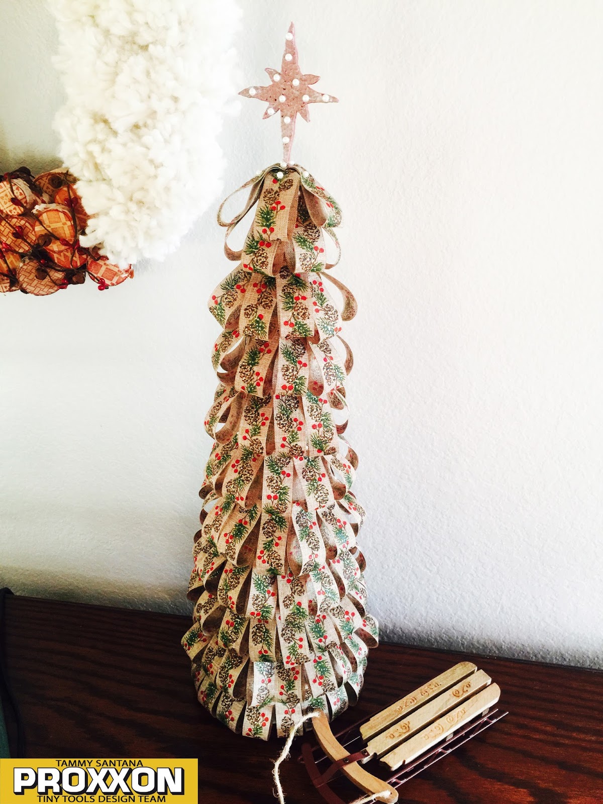 Tiny Tool Time Christmas Ribbon Tree With Pearl Star