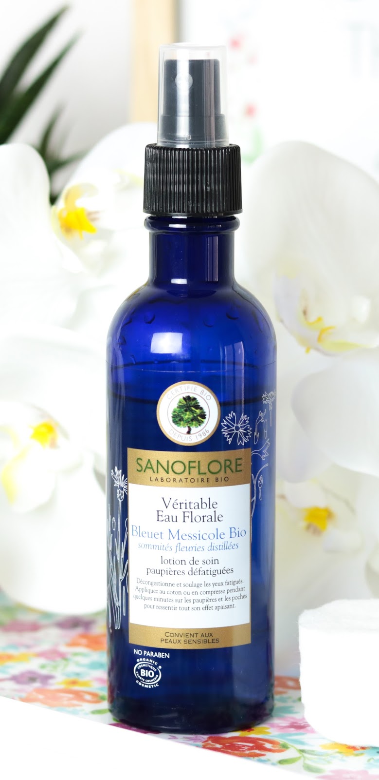 Véritable Eau Florale de Bleuet Messicole Bio de Sanoflore, décongestionner yeux. Solution Yeux gonflés.