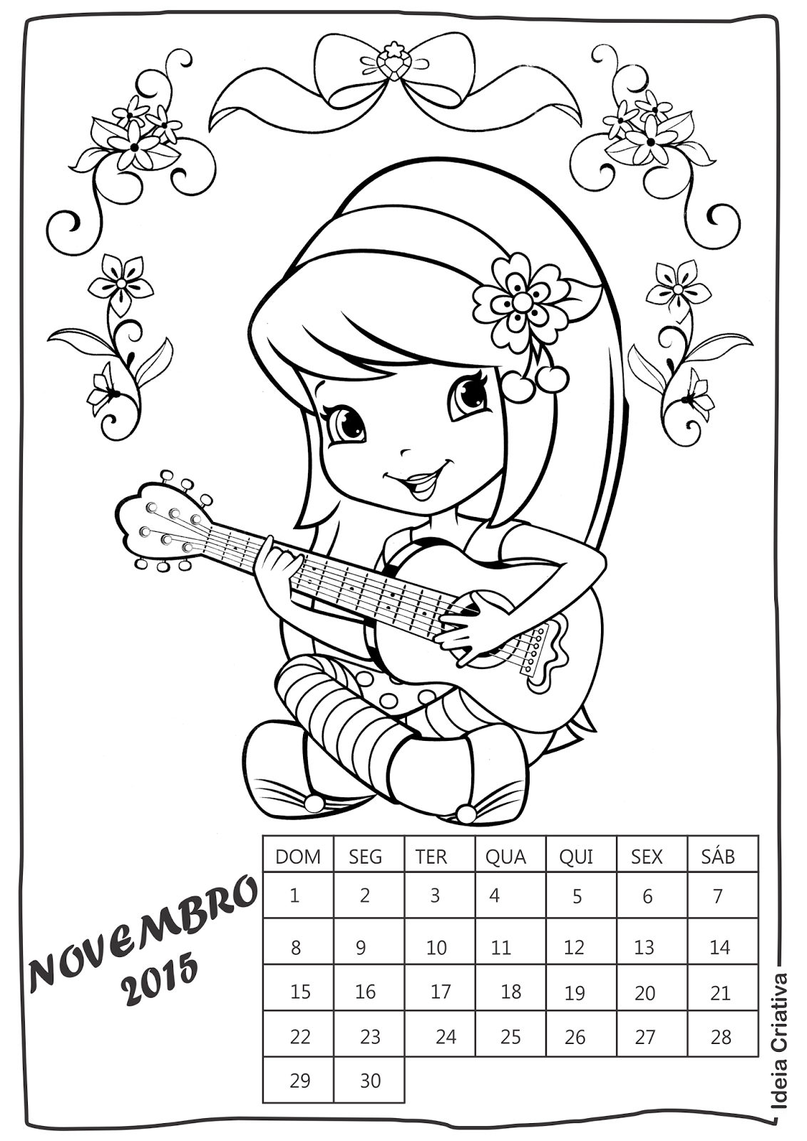 Calendário Novembro Moranguinho para imprimir e colorir