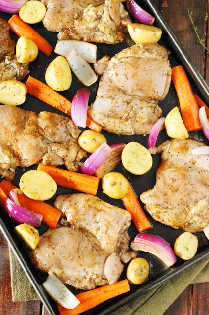 Balsamic Chicken Sheet Pan Supper ~ a delicious oven-roasted sheet pan version of the one pot meal!  www.thekitchenismyplayground.com
