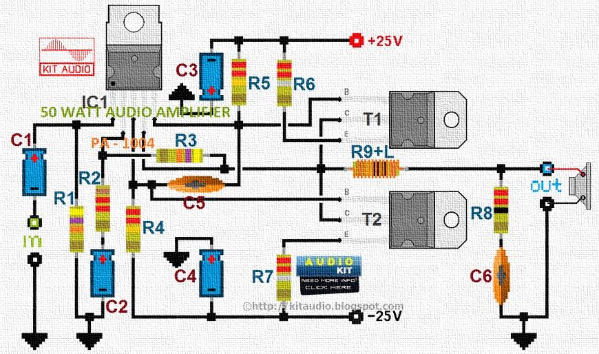 Audio kit: 50 Watt audio power amplifier circuit