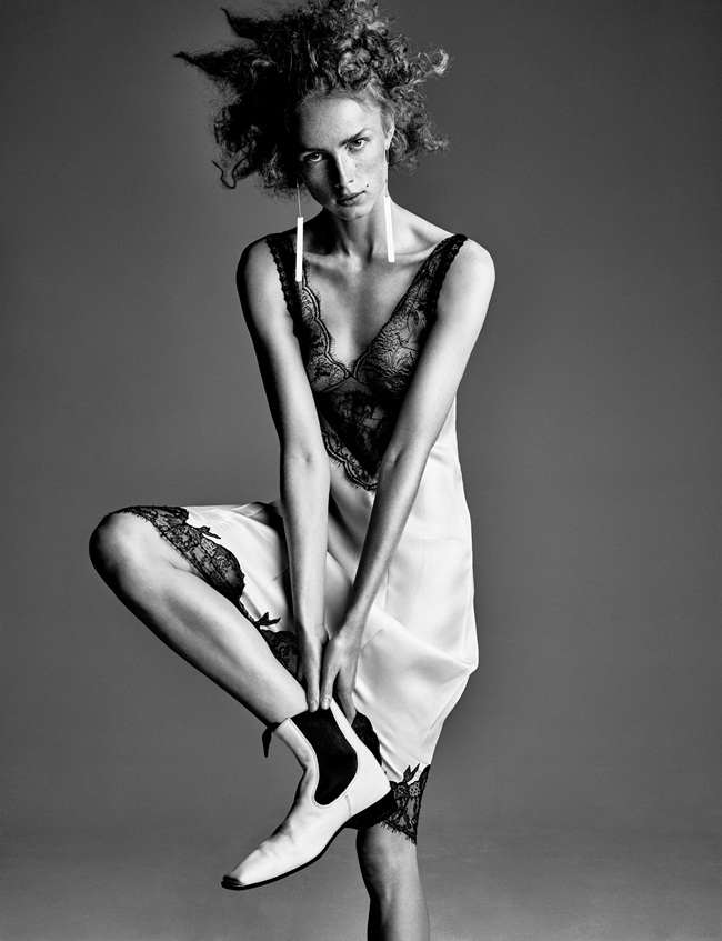 Interview Magazine December 2015, Rianne van Rompaey 2016 SS Céline Sheer Lace Slip Dress Editorials